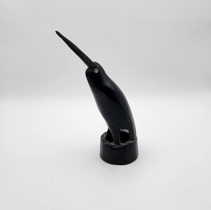 Beautifully Black Carved Natural Horn of a Bird Figurine with Long Beak Sculptur